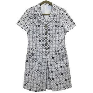 Vintage 60s Handmade Blue & White Knit Jacquard Shirt Dress Size Medium